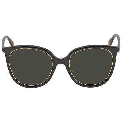 Pre-owned Gucci Gray Lens, Black Frame With Gold- Tone Chain Women's Sunglasses