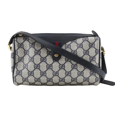 Pre-owned Gucci Gray Navy Gg Plus Shoulder Bag ()