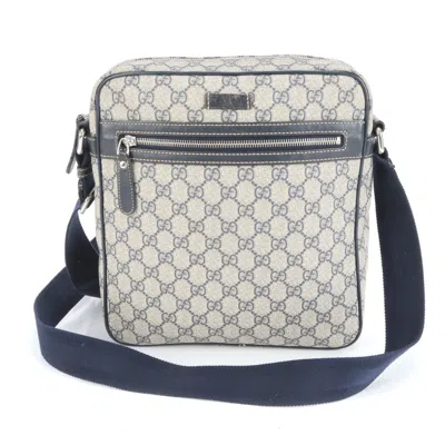 Pre-owned Gucci Gray Navy Leather Coated Canvas Shoulder Bag () In Multi