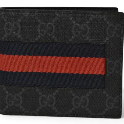 Pre-owned Gucci Gray Navy Red Color Pvc Wallet (bi-fold) () In Gray Navy, Red Color