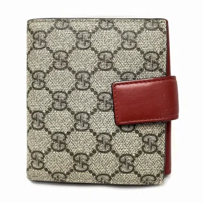Pre-owned Gucci Gray Red Color Leather Pvc Wallet (bi-fold) () In Gray, Red Color