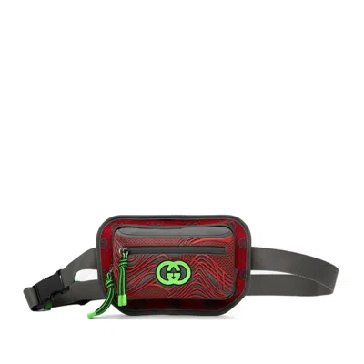 Pre-owned Gucci Gray Red Color Nylon Rubber Fanny Pack Sling Bag ()