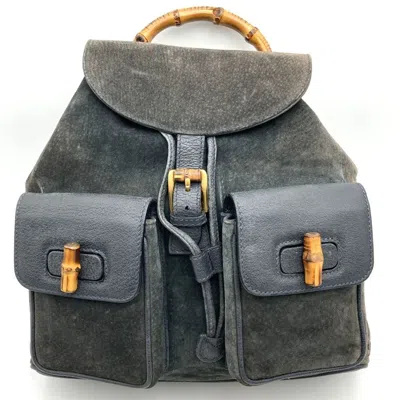 Pre-owned Gucci Gray Suede Backpack ()
