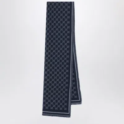 Gucci Gray/blue Gg Wool Scarf Men