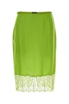 Gucci Satin Skirt With Back Slit And Lace Hem In Green