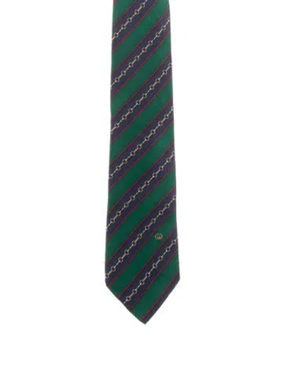 Pre-owned Gucci Green And Blue Striped Silk Tie