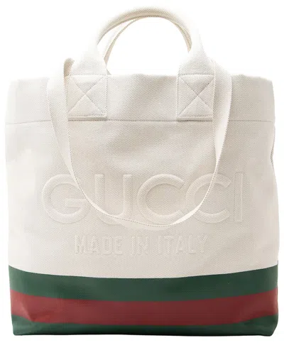 Gucci Green & Red & White Canvas & Embossed Leather Web Logo Embossed Tote (authentic Pre-loved)