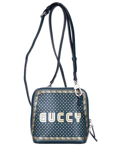 Gucci Green Calfskin Sega Collection Guccy Print Crossbody (authentic Pre-loved) In Blue