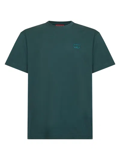 GUCCI GREEN COTTON JERSEY EMBROIDERED T-SHIRT