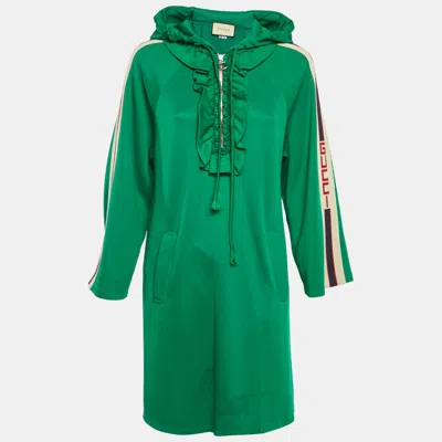 Pre-owned Gucci Green Cotton Jersey Ruffled Hooded Mini Dress M