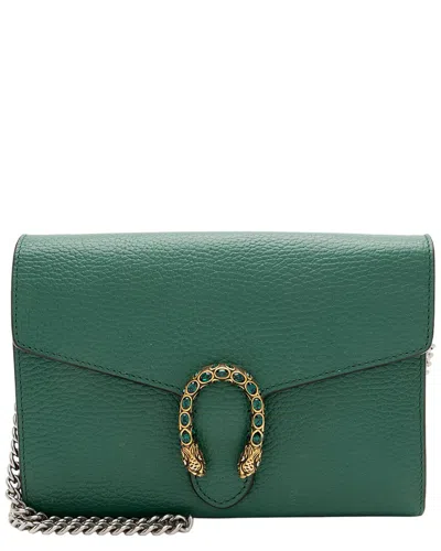 Pre-owned Gucci Green Crystal, Leather Dionysus Chain Wallet (authentic Pre-loved)