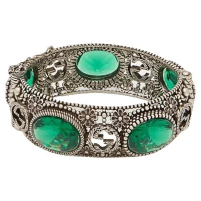 Pre-owned Gucci Green Crystal-embellished Sterling-silver Bracelet