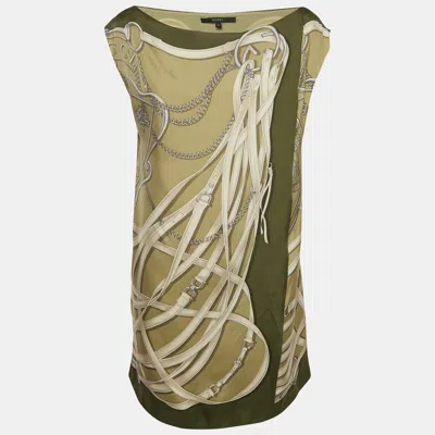 Pre-owned Gucci Green Equestrian Print Silk Mini Wrap Dress M