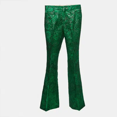 Pre-owned Gucci Green Floral Jacquard Flared Trousers Xs