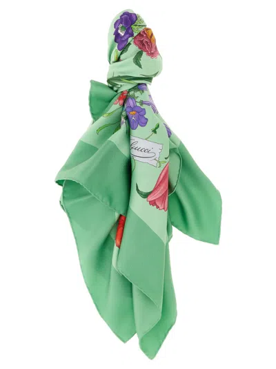 Gucci Green Floral Scarf In Multi