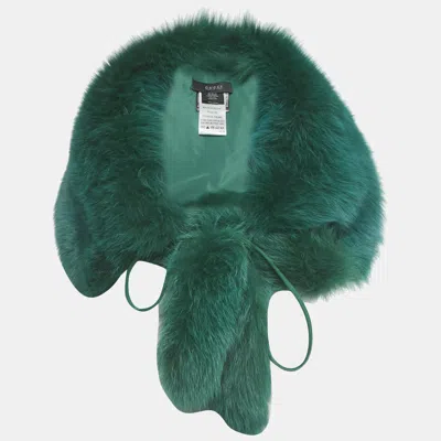 Pre-owned Gucci Green Fox Fur & Leather Trim Neck Collar