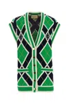 Gucci G V-neck Embroidered Cotton Knit In Green