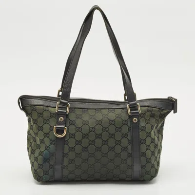 Pre-owned Gucci Green Gg Canvas Abbey D-ring Tote