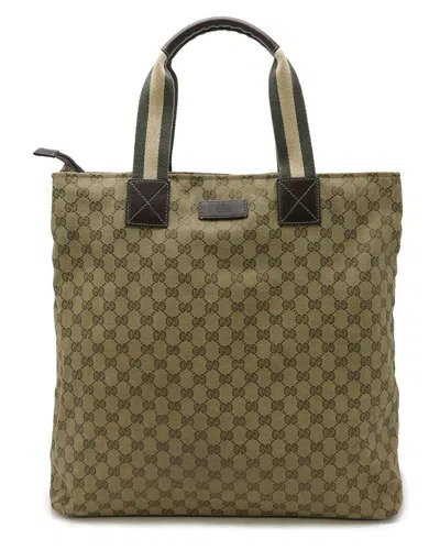 Pre-owned Gucci Green Gg Canvas Sherry Line Tote (authentic Pre-loved)