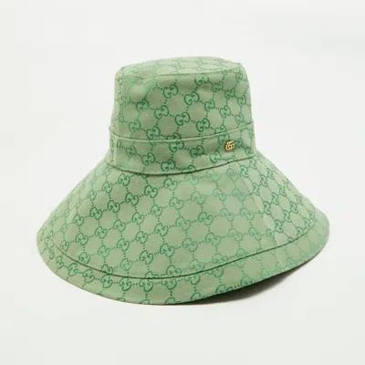 Pre-owned Gucci Green Gg Canvas Wide Brim Hat L