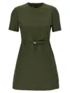 Gucci Green Mini Dress With Gg Buckle Belt In Fabric Woman In Gray