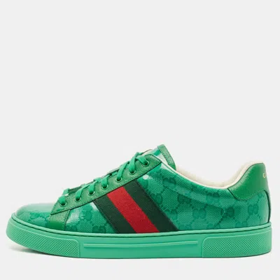 Pre-owned Gucci Green Gg Crystal Canvas Ace Low Top Sneakers Size 41