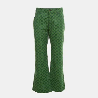 Pre-owned Gucci Green Gg Jacquard Flared Jeans Xxl Waist 36"