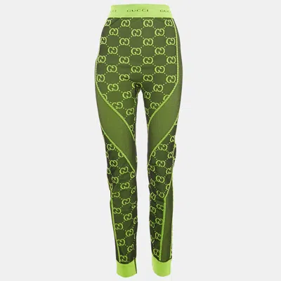 Pre-owned Gucci Green Gg Jacquard Knit Leggings M