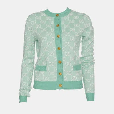 Pre-owned Gucci Green Gg Knit Cardigan Xs