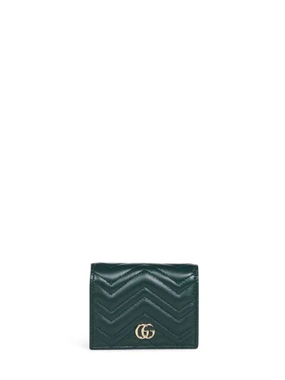 Gucci Green Gg Marmont Card Case Wallet In Pink
