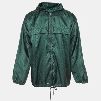 Pre-owned Gucci Green Gg Monogram Synthetic Windbreaker Jacket Xl