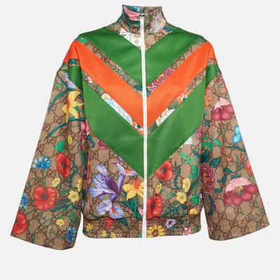 Pre-owned Gucci Green Gg Supreme Floral Print Knit Zipper Track Jacket Xs