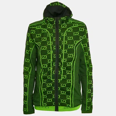 Pre-owned Gucci Green Gg Tubular Jersey Zip-up Jacket L