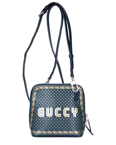 Gucci Green Guccy Print Calfskin Leather Sega Collection Guccy Print Crossbody  (authentic Pre-loved In Blue