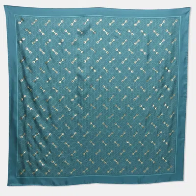 Pre-owned Gucci Green Horse-bit Gg Supreme Print Silk Square Scarf