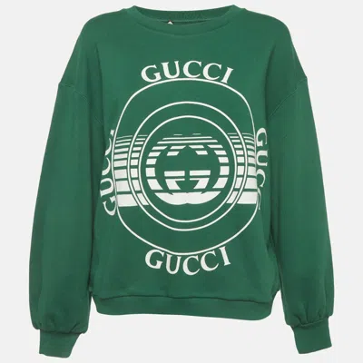Pre-owned Gucci Green Interlocking G Cotton Sweatshirt Xs