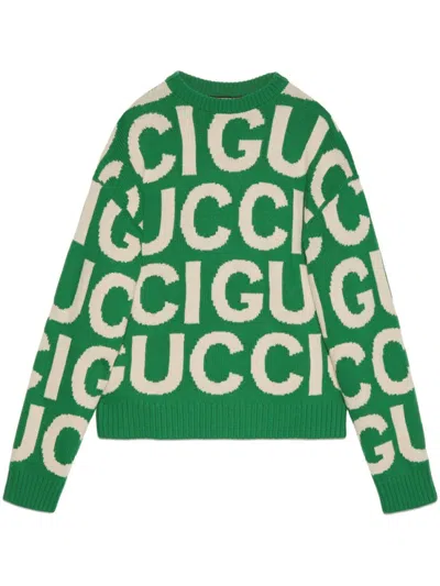 GUCCI GREEN INTRASIA LOGO SWEATER