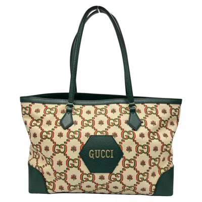 Pre-owned Gucci Green Ivory Canvas Tote Bag ()