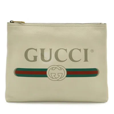 Pre-owned Gucci Green Ivory Red Color White Leather Clutch Bag Pouch ()