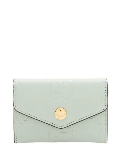 Pre-owned Gucci Green Jumbo Gg Leather Card Case (authentic Pre-loved)