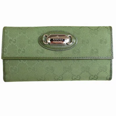 Pre-owned Gucci Green Khaki Canvas Long Wallet (bi-fold) () In Green, Khaki