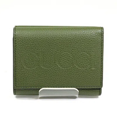 Pre-owned Gucci Green Khaki Leather Wallet (tri-fold) () In Multi