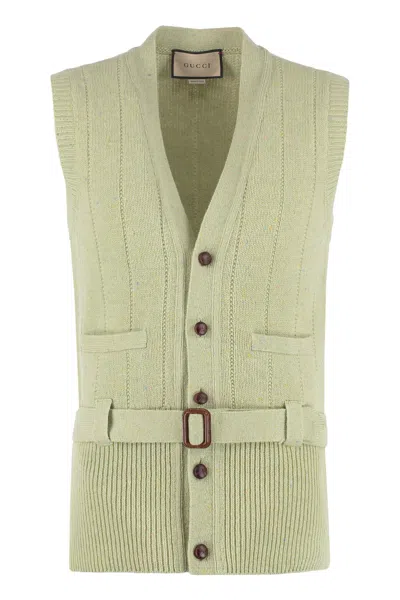 GUCCI GREEN KNIT WOOL VEST FOR MEN