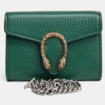 Pre-owned Gucci Green Leather Dionysus Card & Coin Purse