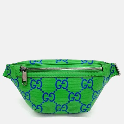 Pre-owned Gucci Green Leather Gg Embossed Belt Bag