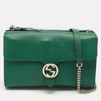 Pre-owned Gucci Green Leather Medium Interlocking G Shoulder Bag