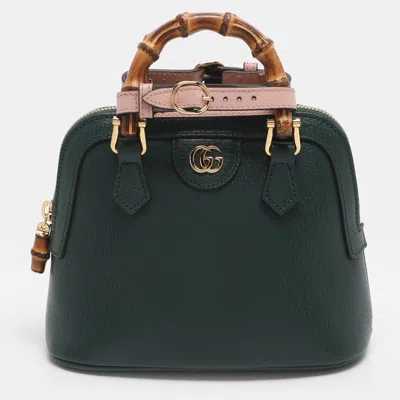 Pre-owned Gucci Green Leather Mini Bamboo Diana Dome Satchel
