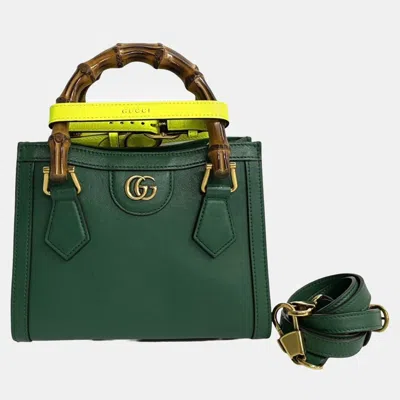 Pre-owned Gucci Green Leather Mini Bamboo Diana Shoulder Bag