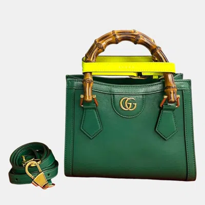 Pre-owned Gucci Green Leather Mini Bamboo Diana Tote Bag