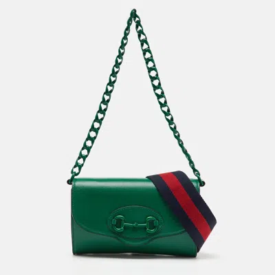 Pre-owned Gucci Green Leather Mini Horsebit 1955 Shoulder Bag